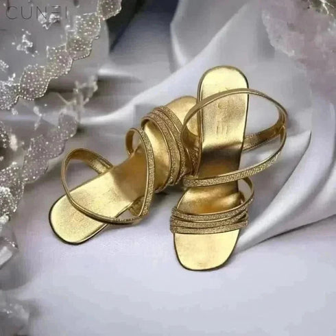Womens Golden Glitter Wedges